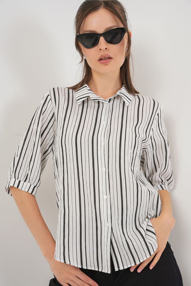 Bigdart Chemise Rayée À Manches Courtes 20345 Noir Vêtements en gros 0