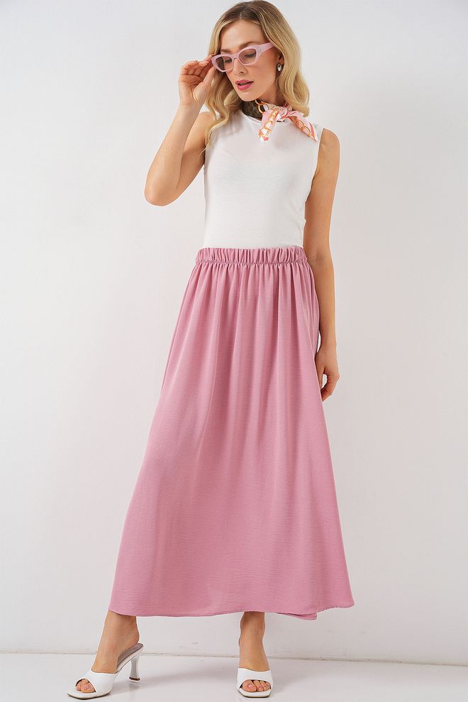 Bigdart Pink Flared Maxi Skirt With High Waist Wholesale Clothing Casual