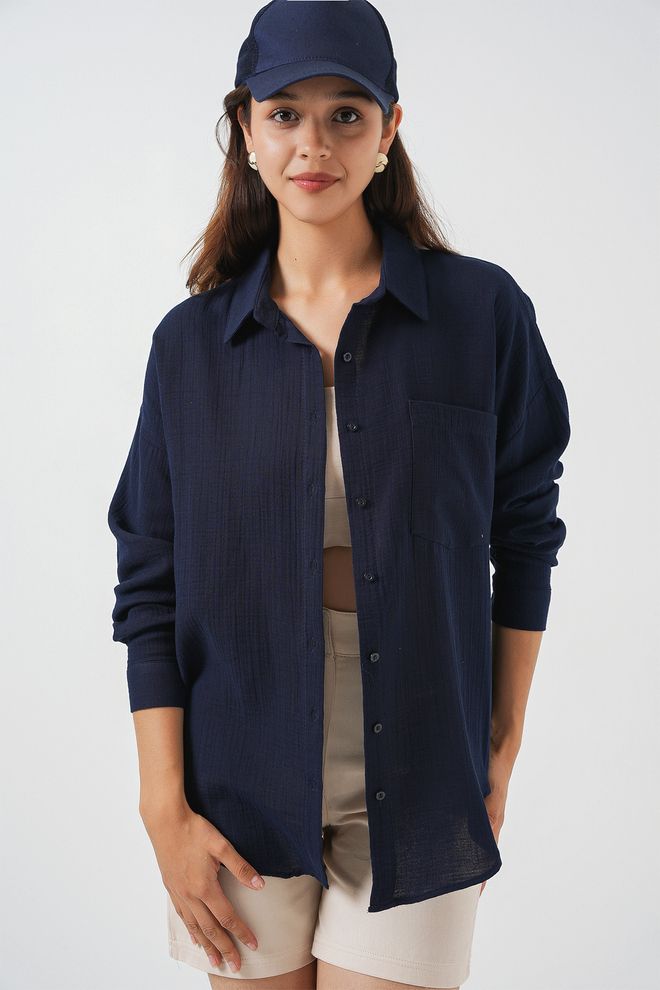 Bigdart Chemise Décontractée Bleu Marine Grande Taille Vêtements en gros Décontracté