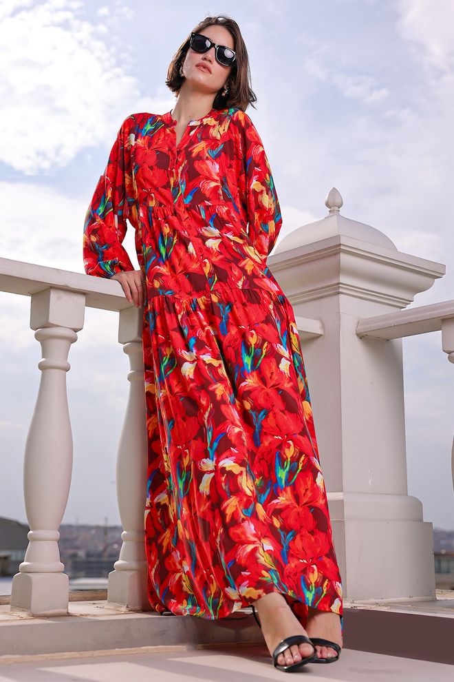 Bigdart Červené Boho Áčkové Šaty S Kvetinovým Vzorom Veľkoobchod s oblečením Pláž