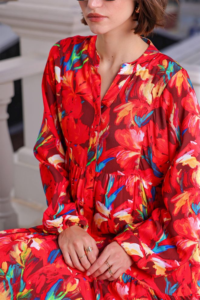 Bigdart Červené Boho Áčkové Šaty S Kvetinovým Vzorom Veľkoobchod s oblečením Jar