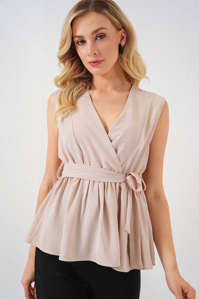 Bigdart Chemisier Beige Élégant À Col V Et Manches Mancherons Vêtements en gros Décontracté