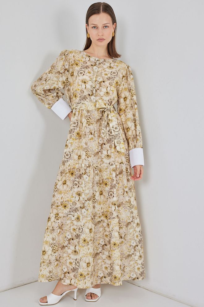 Bigdart Vestito Beige Floreale Fit And Flare Abbigliamento all'ingrosso Modesto
