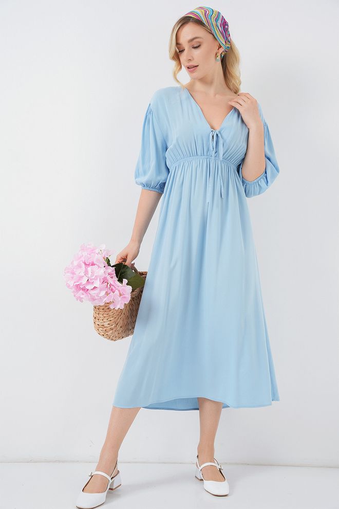 Bigdart Blaues Fit And Flare Kleid Mit V Ausschnitt Und Midi Länge Großhandelskleidung Lässig