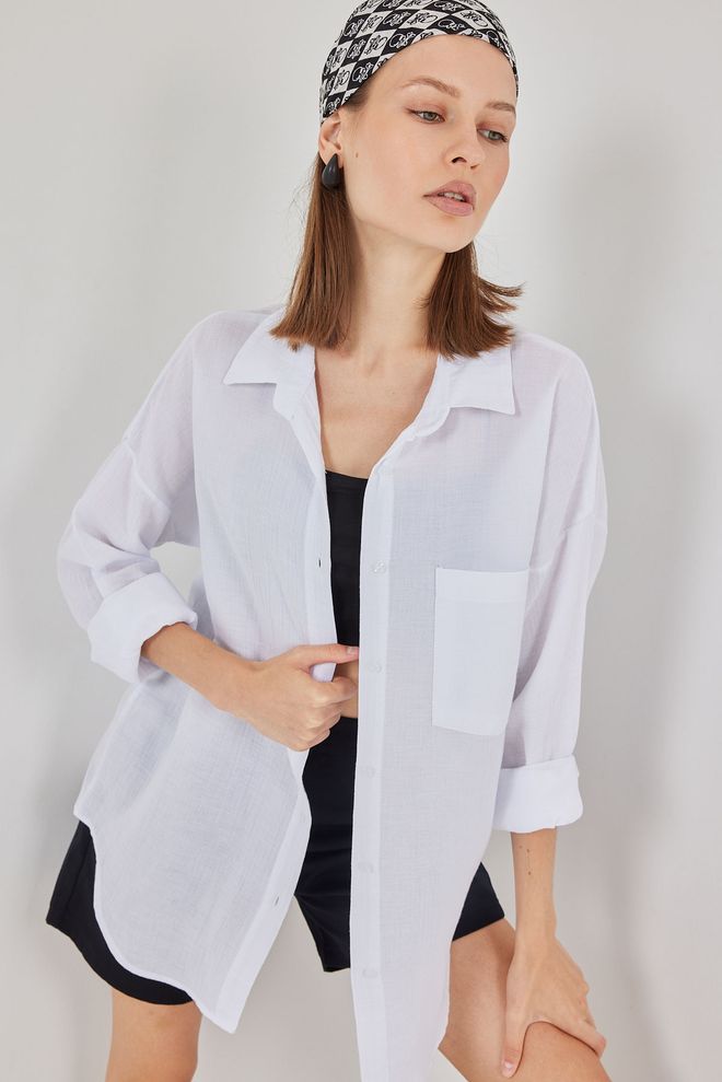 Bigdart White Oversized Casual Buttoned Shirt Wholesale Clothing Modest