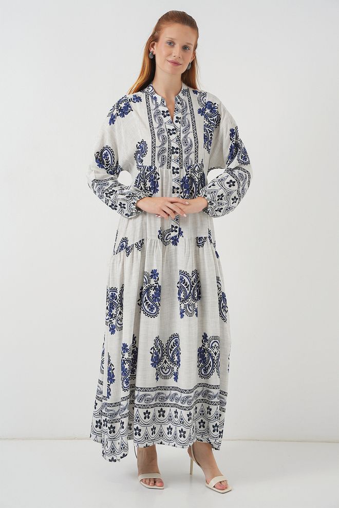 Bigdart Weißes Elegantes Boho Kleid Mit V Ausschnitt Und Ballonärmeln Großhandelskleidung Modest
