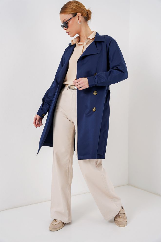 Bigdart Темно синий Тренчкот Элегантный Однобортный С Карманом С Клапаном Оптовая продажа одежды 1