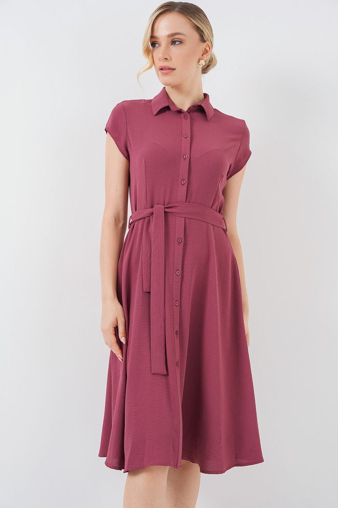 Bigdart Rochie Cu Curea Cu Nasturi Dusty Rose Îmbrăcăminte cu ridicata Casual