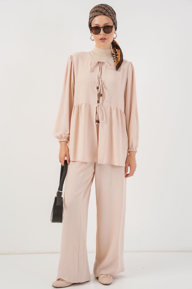Bigdart Beige Oversized Fit Tie Closure Suit Wholesale Clothing Modest