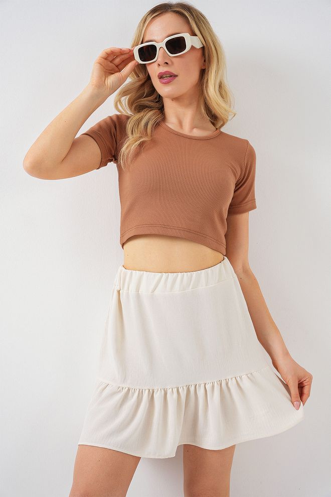 Bigdart Beige Mini Ausgestellter Rock Mit Mittlerer Taille Großhandelskleidung Lässig
