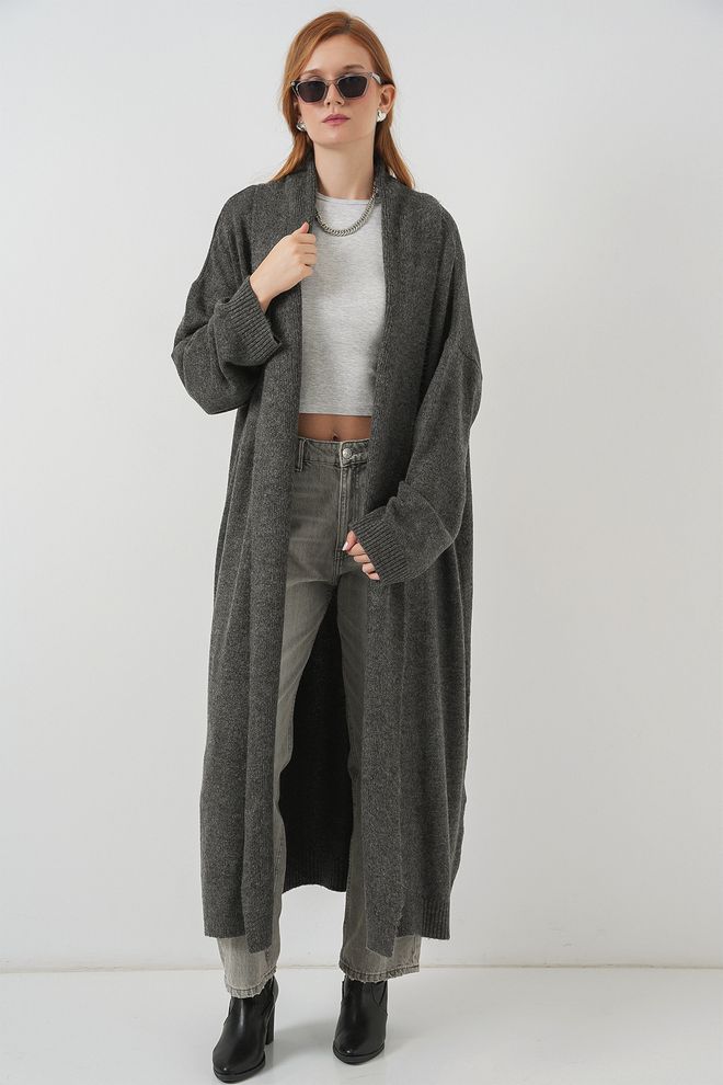 Bigdart Grey Cardigan With Oversized Fit And Shawl Collar Wholesale Clothing Modest