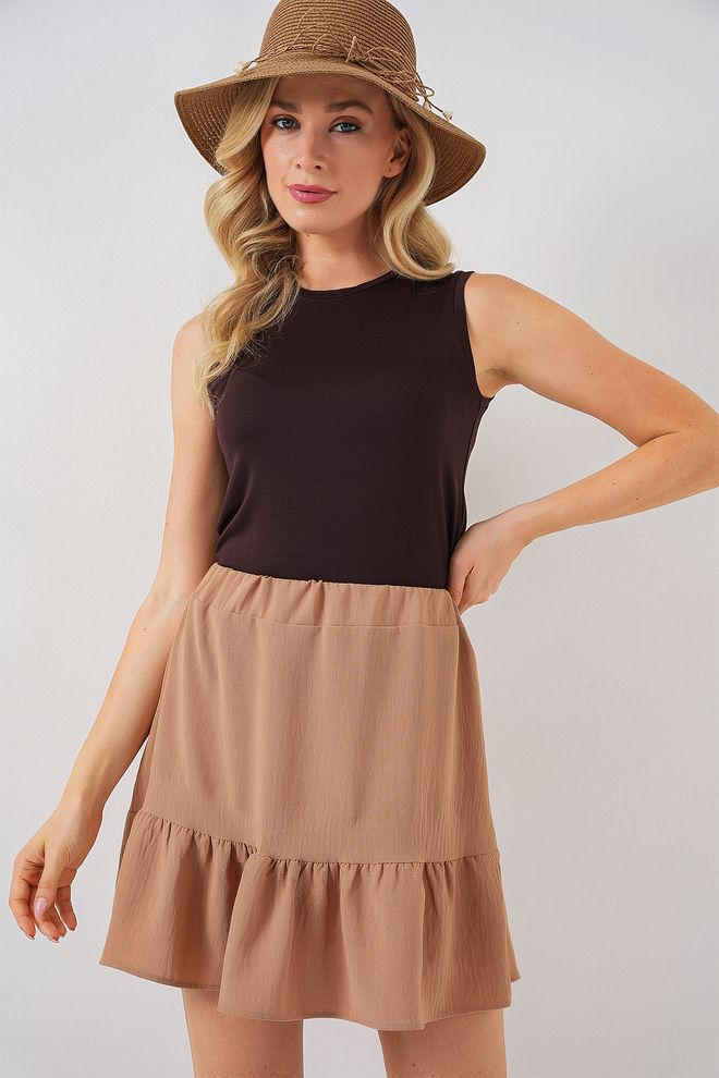 Bigdart Beige Flared Mini Skirt Pull On Mid Waist Casual Boho Style Wholesale Clothing Modest