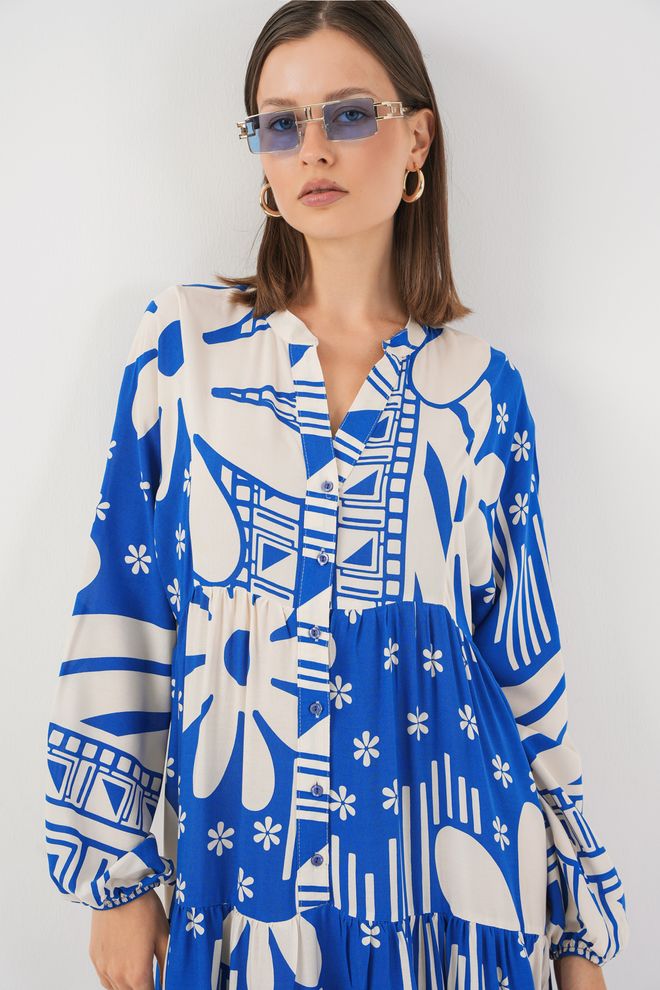 Bigdart Niebieska Etniczna Sukienka Maxi Z Kwiatowymi I Geometrycznymi Wzorami Hurtowa sprzedaż odzieży Wiosna