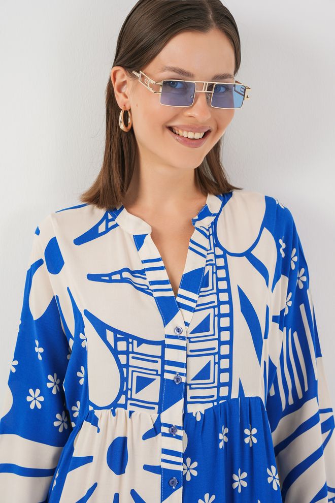 Bigdart Niebieska Etniczna Sukienka Maxi Z Kwiatowymi I Geometrycznymi Wzorami Hurtowa sprzedaż odzieży Casual