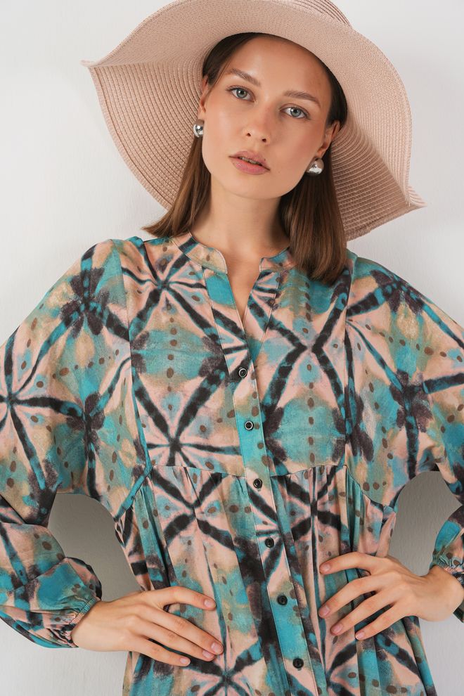 Bigdart Rochie Boho Albastră Cu Smock Și Guler Grandad Îmbrăcăminte cu ridicata 1