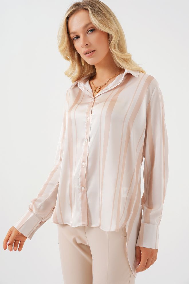 Bigdart Chemise Beige Rayée Formelle À Boutons Vêtements en gros Décontracté