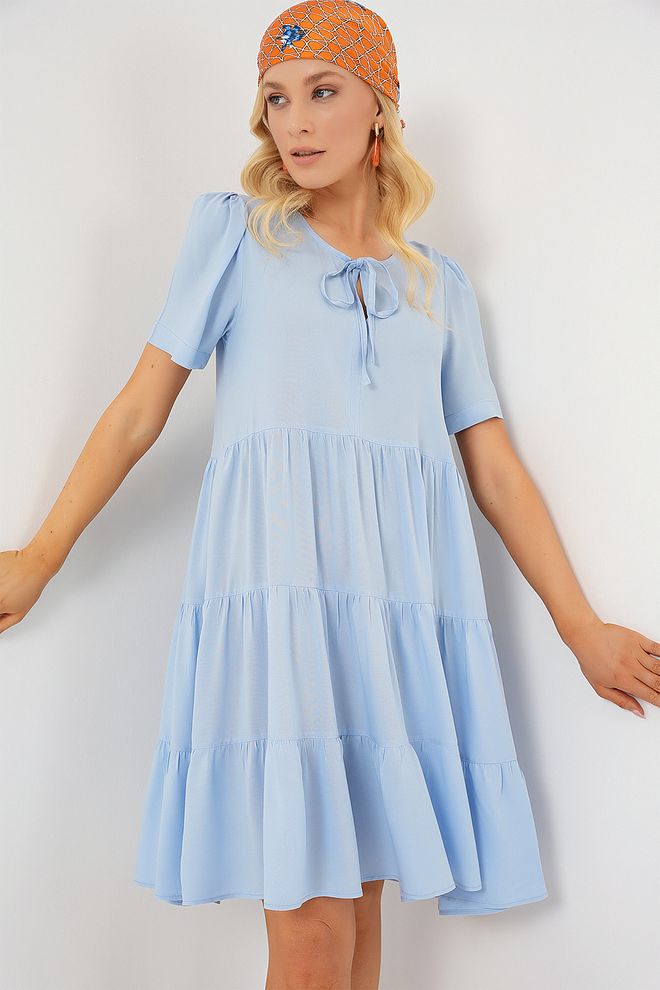 Bigdart Robe Babydoll Décontractée Bleue À Manches Mi longues Vêtements en gros Modeste