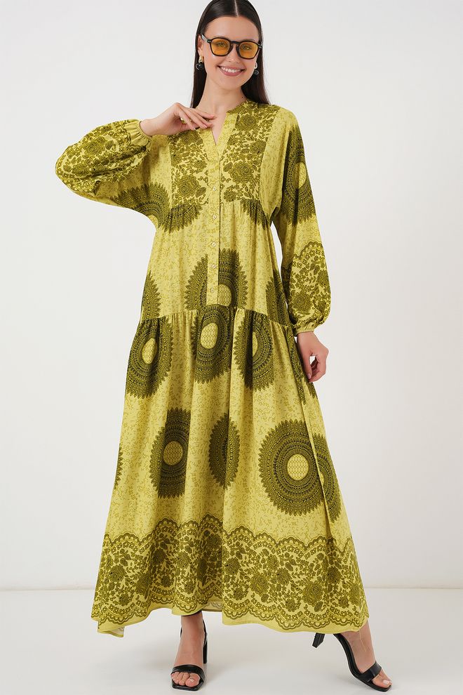 Bigdart Gelbes Ethnisches Elegantes A Linien Kleid Großhandelskleidung Modest