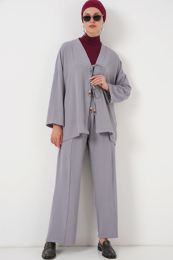 Bigdart Ayrobin Kimono Pantolon İkili Takım 6739 Gri Toptan Giyim 0