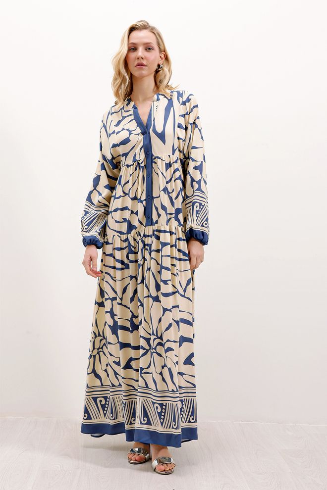 Bigdart Μπεζ Εθνοτικό Boho Φόρεμα Smock Με V λαιμόκοψη Χονδρικό εμπόριο ενδυμάτων Απλό