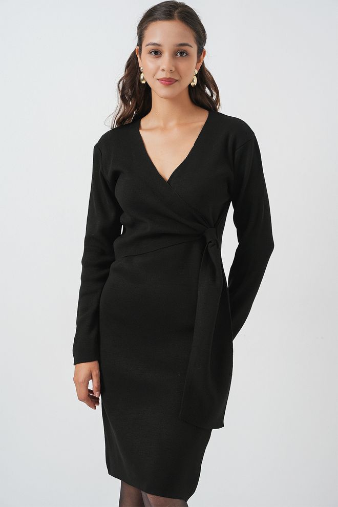 Bigdart Elegantes Schwarzes Wickelkleid Mit V Ausschnitt Großhandelskleidung Sexy