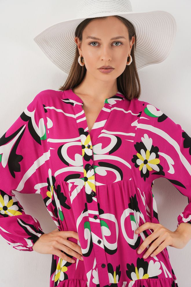 Bigdart Rochie Fuchsia Etnică Boho Până La Podea Tip Smock Mâneci Drepte Lungi Îmbrăcăminte cu ridicata 1