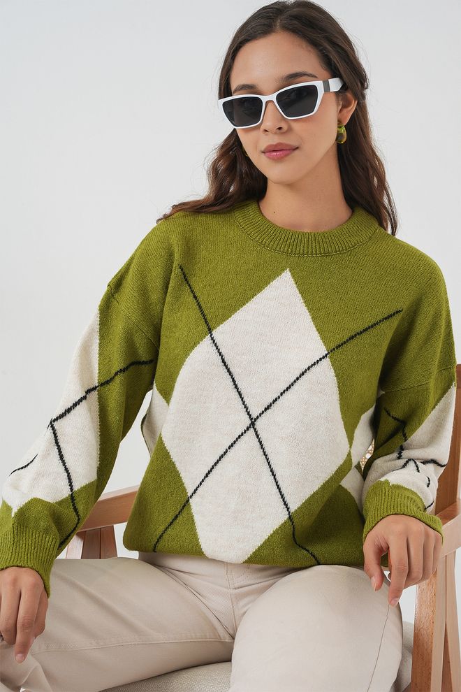 Bigdart Camisola Verde Casual Vintage Xadrez Roupas por atacado A relaxar