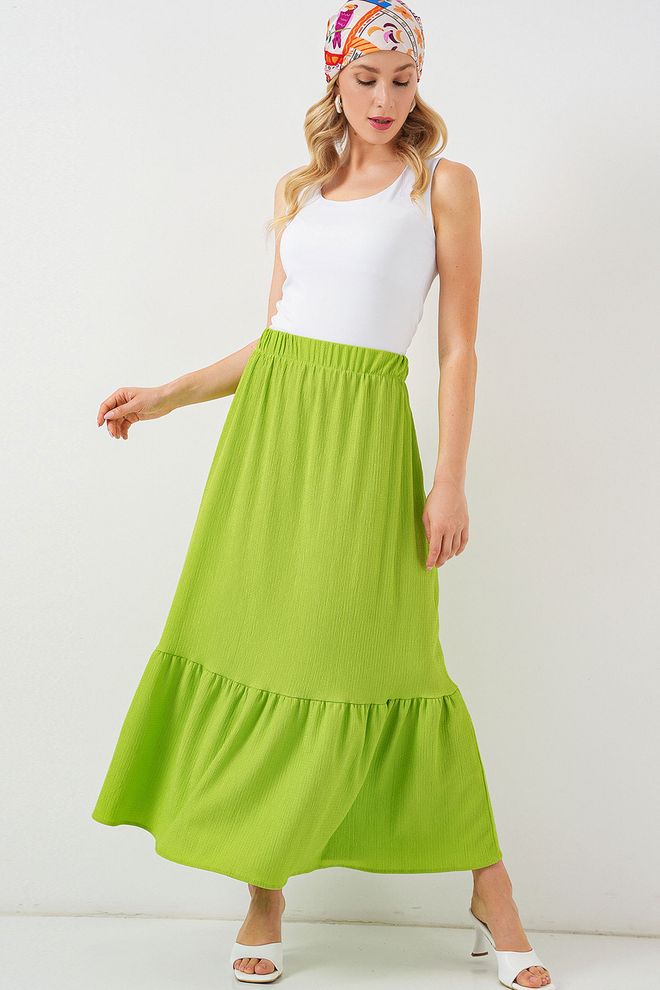 Bigdart Falda Verde Casual Boho Modesta De Capas Maxi Con Cintura Media Ropa al por mayor Modesto