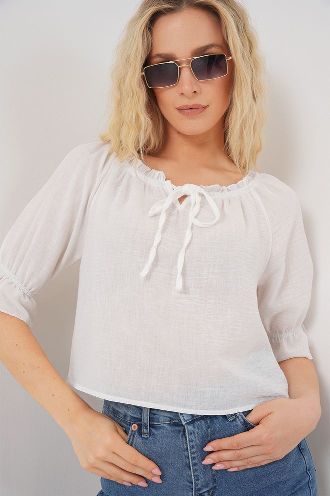 Bigdart Weißes Lässiges Boho Elegantes Bluse Mit Rüschen 3/4 Ärmel Großhandelskleidung Lässig