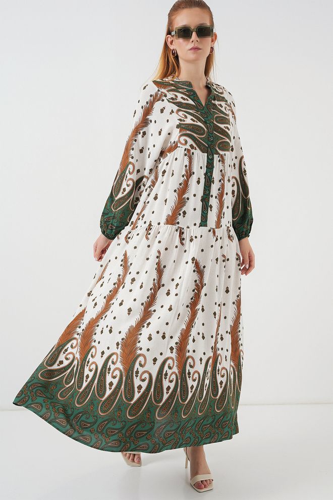 Bigdart Zielona Etniczna Sukienka Kaftan Z Wzorem Paisley Hurtowa sprzedaż odzieży Odpoczynek