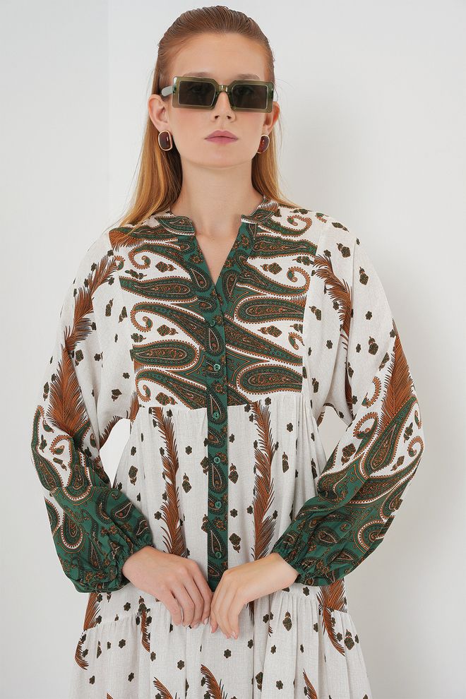 Bigdart Zielona Etniczna Sukienka Kaftan Z Wzorem Paisley Hurtowa sprzedaż odzieży 1