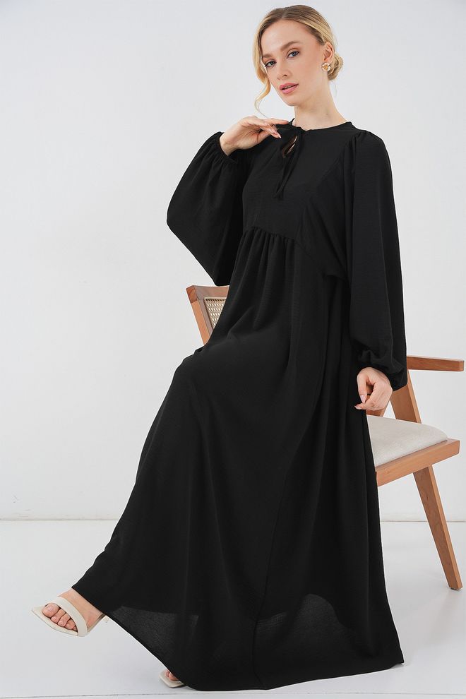 Bigdart Vestito Modesto Nero Elegante A line Abbigliamento all'ingrosso Modesto