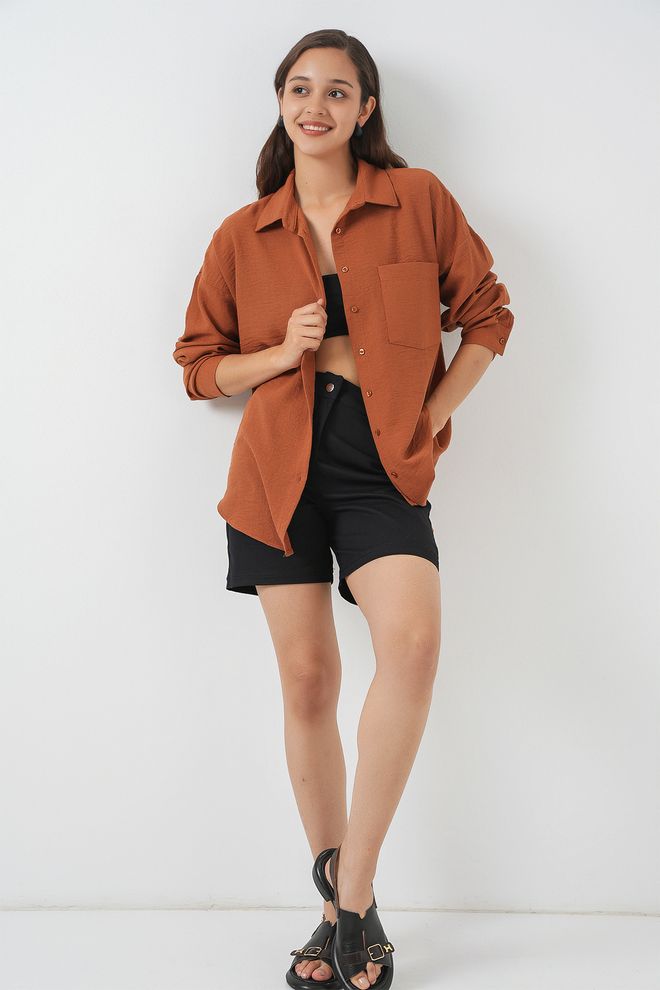 Bigdart Hnedá Neformálna Košeľa Na Gombíky S Polo Výstrihom V Oversize Štýle Veľkoobchod s oblečením 1