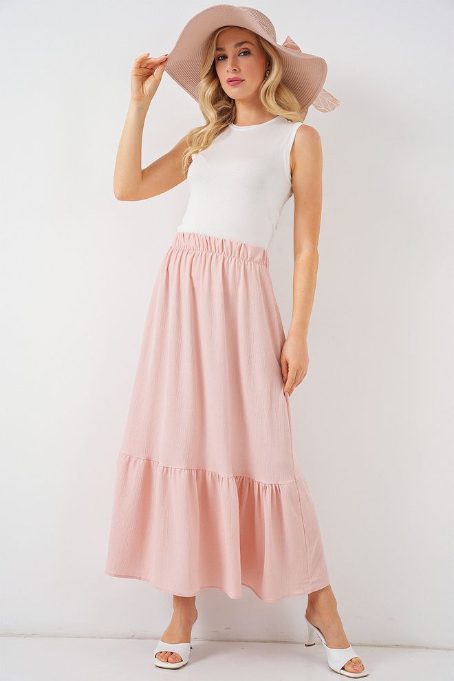 Bigdart Pink Layered Maxi Skirt With High Waist Wholesale Clothing Modest