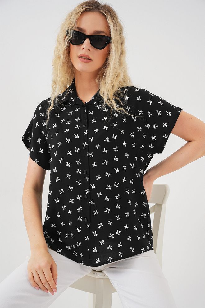 Bigdart Chemise À Manches Courtes À Motifs 20310 Noir Vêtements en gros 0