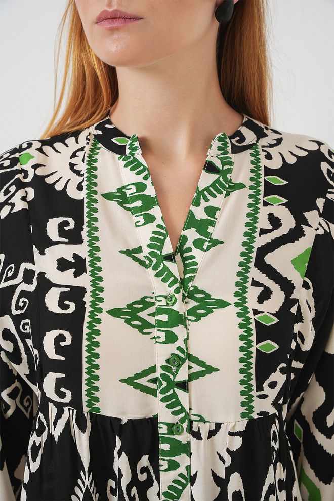 Bigdart Μαύρο Εθνοτικό Φόρεμα Με Λαιμόκοψη Grandad Και Μακριά Ισια Μανίκια Εως Το Πάτωμα Χονδρικό εμπόριο ενδυμάτων Casual