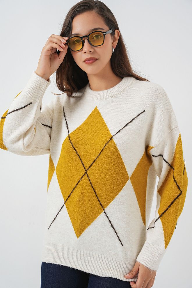 Bigdart Camisola Amarela Xadrez Oversized Roupas por atacado Casual