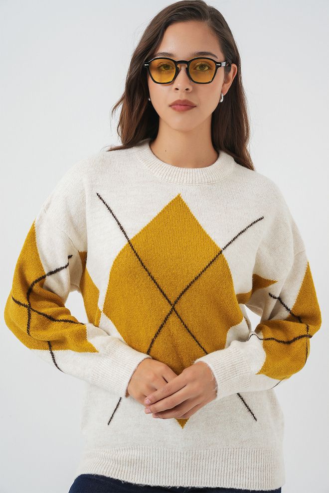 Bigdart Camisola Amarela Xadrez Oversized Roupas por atacado Outono