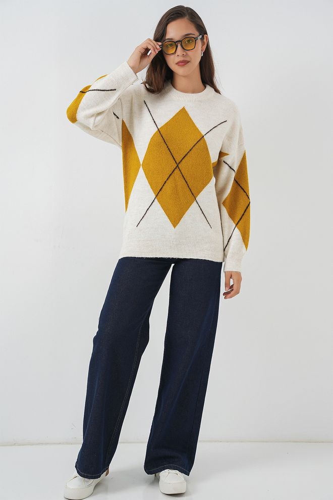 Bigdart Camisola Amarela Xadrez Oversized Roupas por atacado 1