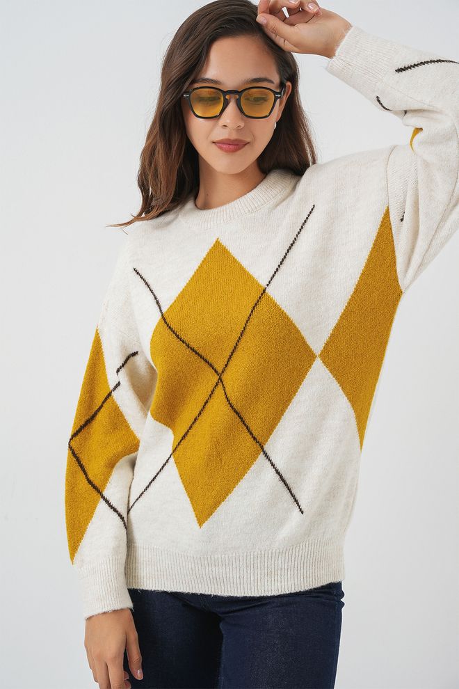 Bigdart Camisola Amarela Xadrez Oversized Roupas por atacado A relaxar
