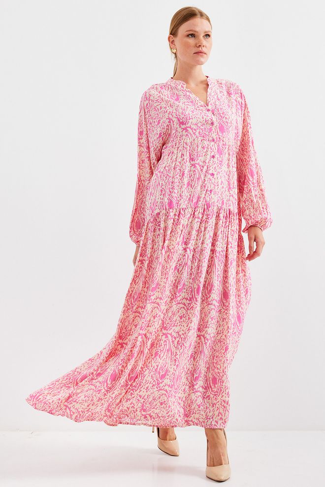 Bigdart Rosa Boho Smock Kleid Mit Gekerbtem Hals Großhandelskleidung Modest