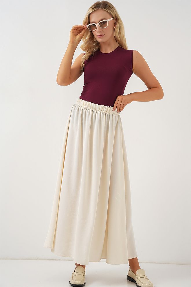 Bigdart Ecru Flared Maxi Skirt With High Waist Wholesale Clothing Modest