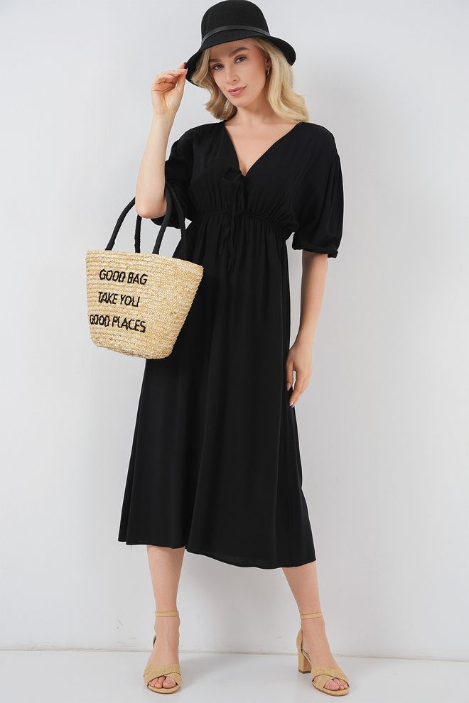 Bigdart Robe Noire Cintrée Évasée Avec Encolure En V Et Longueur Midi Vêtements en gros Modeste