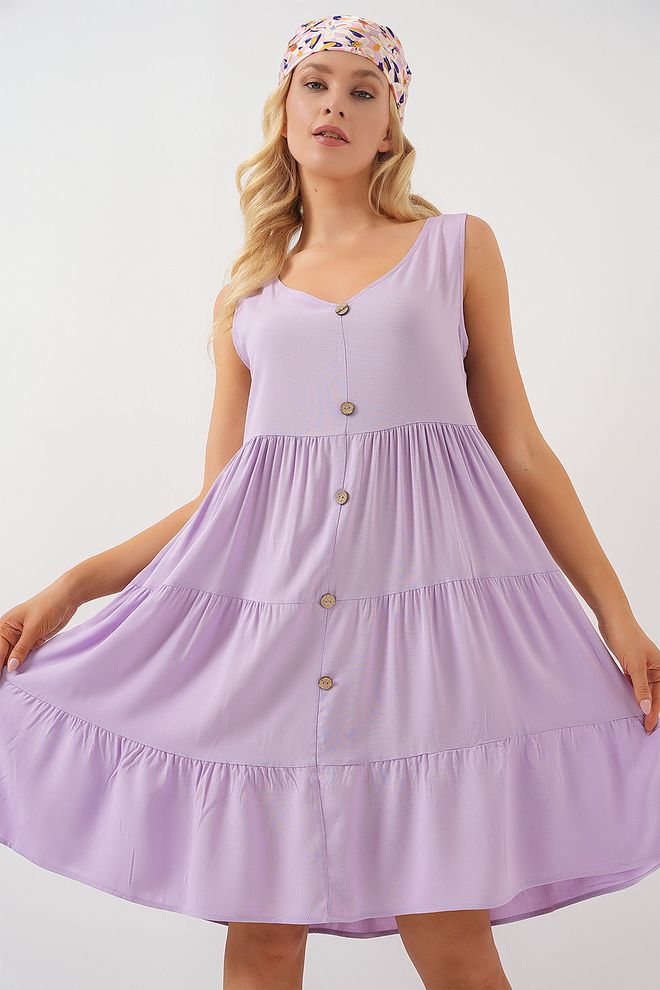 Bigdart Lila Babydoll Kleid Mit V Ausschnitt Und Kappenärmeln Großhandelskleidung Lässig