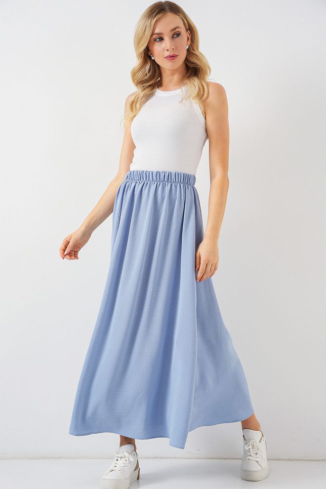 Bigdart Blue Flared Maxi Skirt With High Waist Wholesale Clothing Modest
