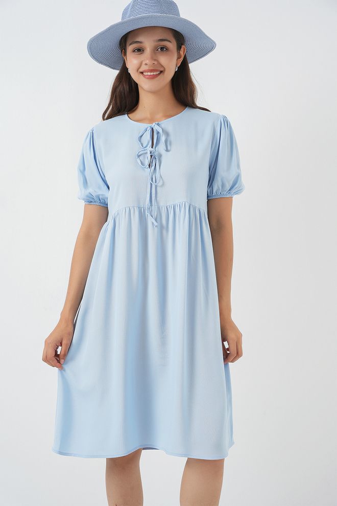 Bigdart Robe Babydoll Bleue À Manches Bouffantes Vêtements en gros Modeste