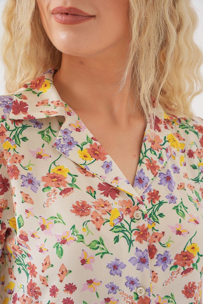 Bigdart Mix Kleur Bloemen Shirt Midi Jurk Met Geribbelde Hals Groothandel Kleding Vintage