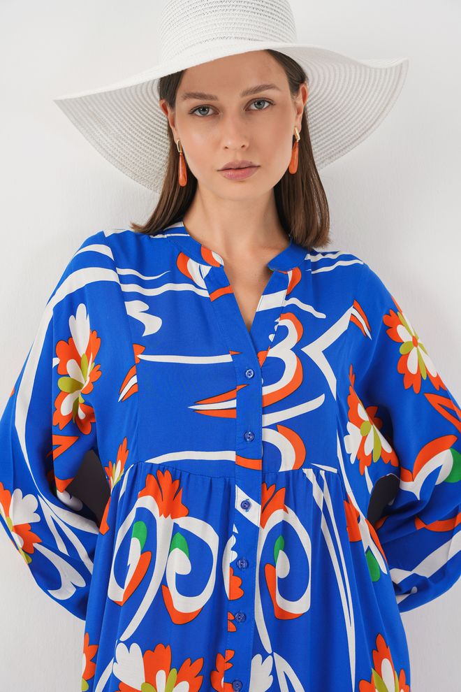 Bigdart Niebieska Boho Sukienka Shift Z Kwiatowymi I Geometrycznymi Wzorami Hurtowa sprzedaż odzieży 1