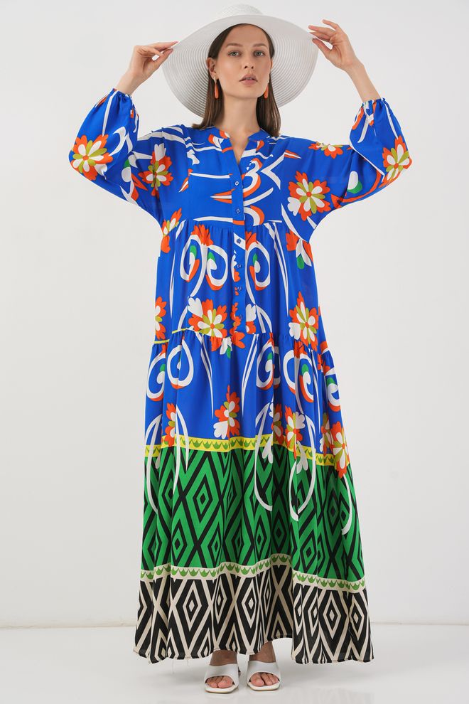 Bigdart Vestito Blu Boho Tubino Con Motivi Floreali E Geometrici Abbigliamento all'ingrosso Modesto