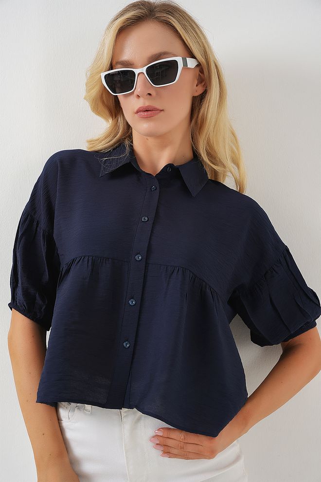 Bigdart Navy Blue Polo Neck Casual Elegant Shirt Wholesale Clothing Casual